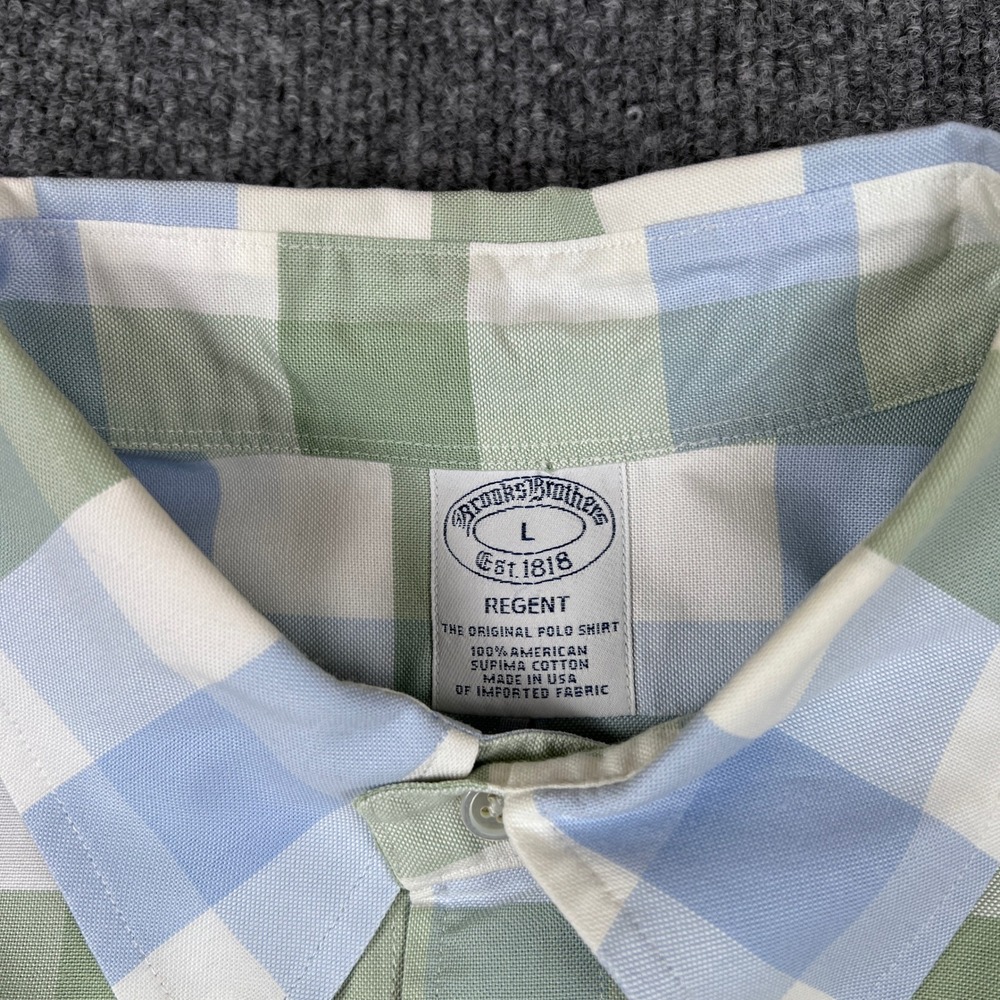 Vintage Brooks Brothers Shirt Mens L Green Blue OCBD Italian Fabric Made in USA - Picture 4 of 10